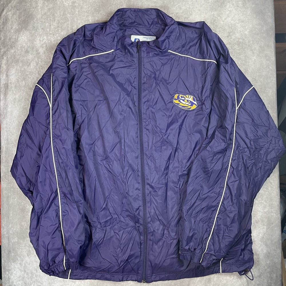 Y2K‎ Russell Athletics LSU Tigers Full Zip Windbreaker Jacket Purple Men's XL